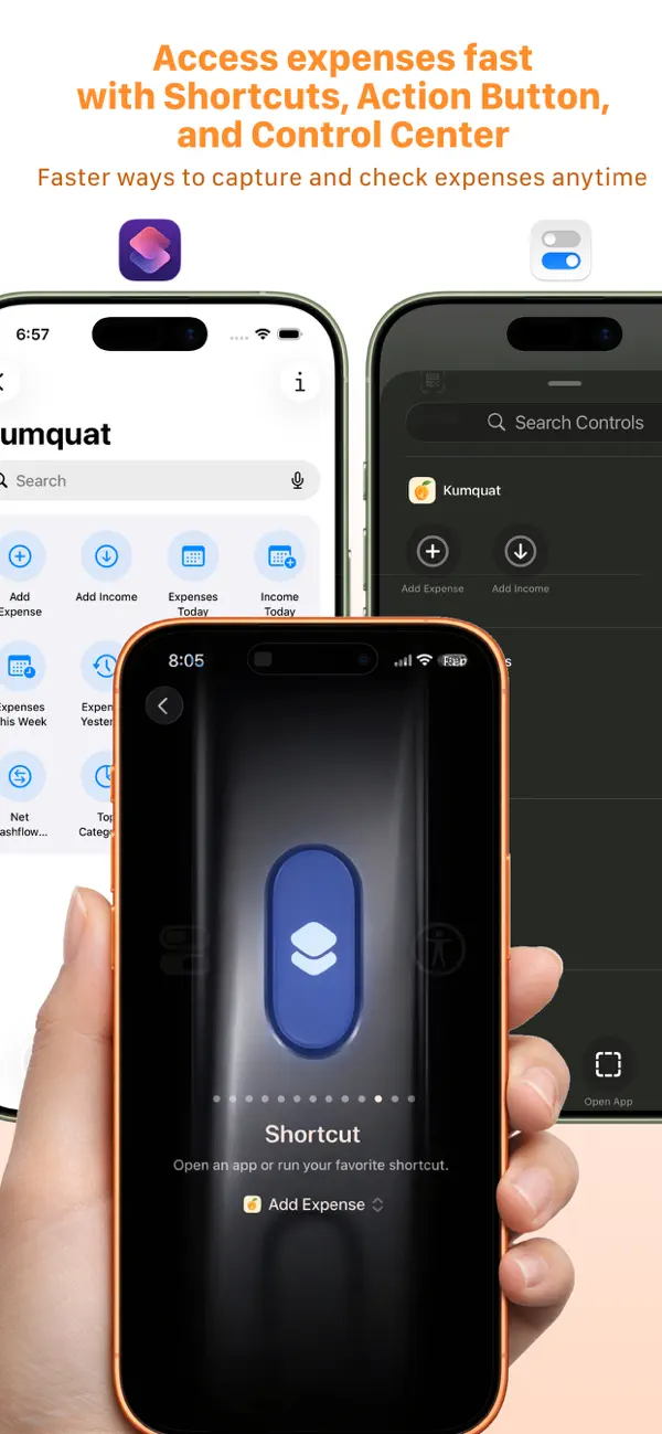 Kumquat Shortcuts, Action Button, and Control Center screenshot